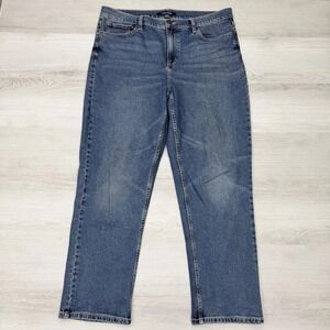 Calvin Klein Jeans Size 16 Straight Leg Medium Blue Wash CK Leather Patch